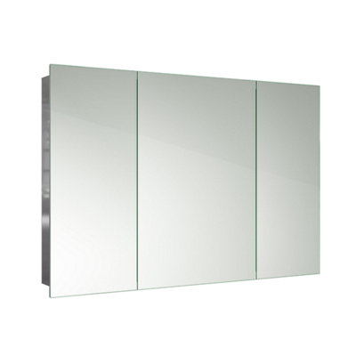 B&Q -  Oslo Wall Mounted Stainless Steel Bathroom Mirror Cabinet Unit With 3 Doors And 5 Shelves In Silver600 X 900mm