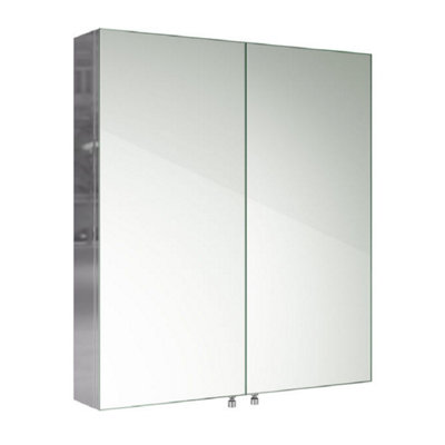 Ibathuk 670 X 600 Stainless Steel Bathroom Mirror Cabinet Modern Double Door Storage Unit Light