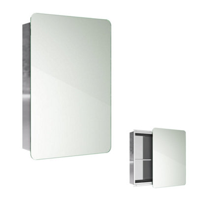 B&Q -  660 X 460 Stainless Steel Bathroom Mirror Cabinet Modern Sliding Door Storage Unit