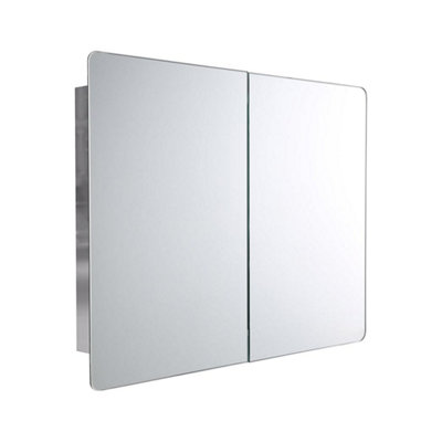 Ibathuk Silver Malmo Wall Mounted Stainless Steel Bathroom Mirror Cabinet, Modern Double Door Storage Unit With Shelves, 600 X 800Mm Size 3