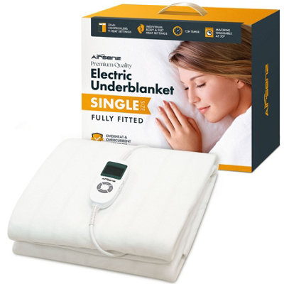 Airsenz Fully Fitted Single Electric Blanket - 9 Heat Settings And 12 Hour Timer