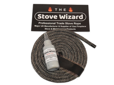 The Stove Wizard Black Stove Rope Kit 12mm X 2.5M Long With Large 50Ml Super Seal Adhesive & Seal End Tape from B&Q