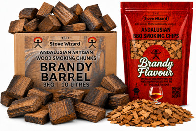 B&Q -  Brandy Barrel Wood Chunks & Chips Bundle Bbq Smokers 3Kg 850G Natural
