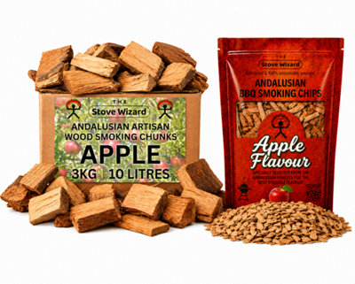 B&Q -  Apple Wood Chunks & Chips Bundle Bbq Smokers 3Kg Chunks 850G Chips Natural Eco