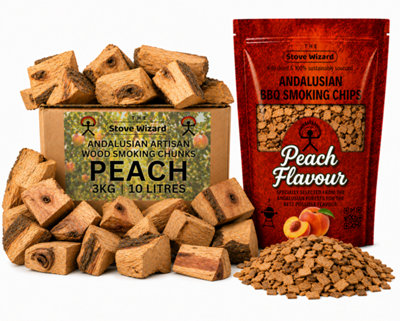 B&Q -  Peach Wood Chunks & Chips Bundle Bbq Smokers 3Kg Chunks 850G Chips Natural Eco
