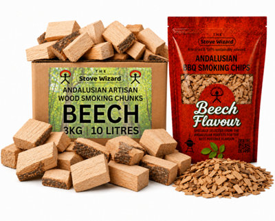 B&Q -  Beech Wood Chunks & Chips Bundle Bbq Smokers 3Kg Chunks 850G Chips Natural Eco