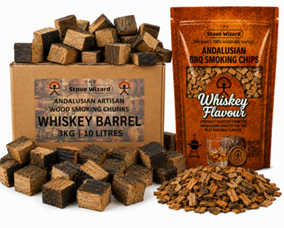 B&Q -  Whiskey Barrel Wood Chunks & Chips Bundle Bbq Smokers 3Kg 850G Natural