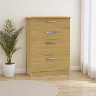 Montana Ready Assembled Matt Oak Effect 4 Drawer Chest (H)1080mm (W)770mm (D)410mm