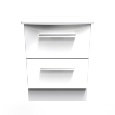 B&Q Harrow 2 Drawer Bedside Cabinet In Gloss (Ready Assembled) White