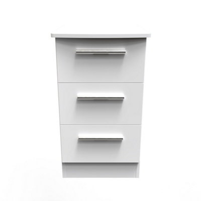Harrow 3 Drawer Bedside Cabinet In White Gloss (Ready Assembled) from B&Q