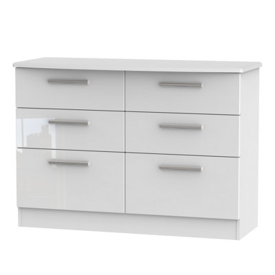 Harrow 6 Drawer Wide Chest In White Gloss (Ready Assembled) from B&Q