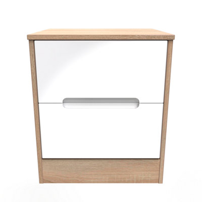Turin 2 Drawer Bedside Cabinet In White Gloss & Bardolino Oak (Ready Assembled) from B&Q