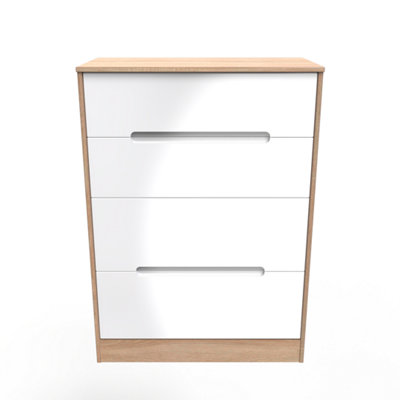 Turin 4 Drawer Deep Chest In White Gloss & Bardolino Oak (Ready Assembled) from B&Q