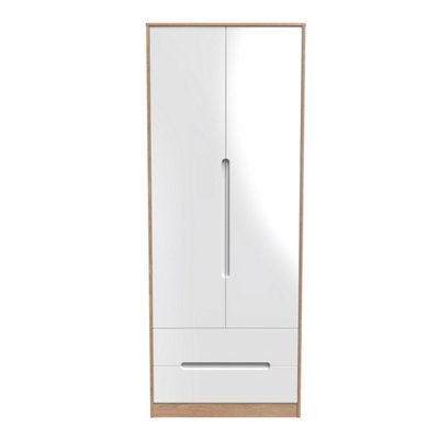 B&Q Turin 2 Door 2 Drawer Wardrobe In Gloss & Bardolino Oak (Ready Assembled) White