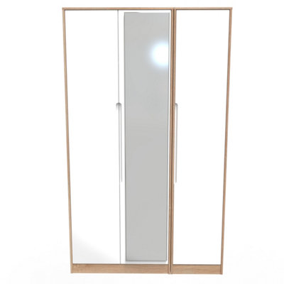 Turin Tall Triple Mirror Wardrobe In White Gloss & Bardolino Oak (Ready Assembled) from B&Q