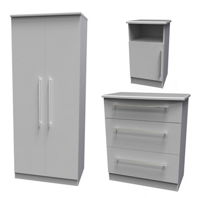 Bergamo Ready Assembled Matt Grey 3 Piece Bedroom Furniture Set from B&Q