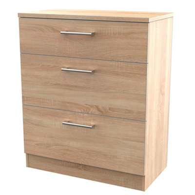 Brindisi Ready Assembled Matt Oak Effect 3 Drawer Chest (H)885mm (W)765mm (D)415mm from B&Q