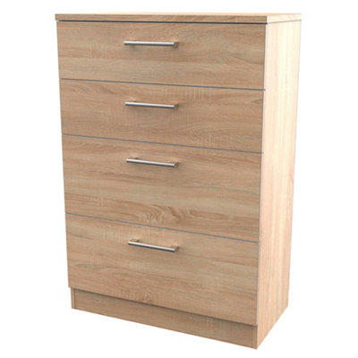 Brindisi Ready Assembled Oak Effect 4 Drawer Chest (H)1075mm (W)765mm (D)415mm from B&Q
