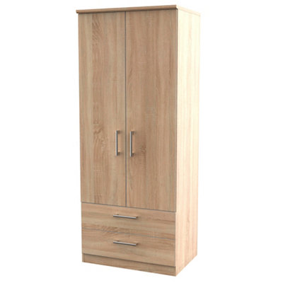 Brindisi Ready Assembled Contemporary Matt Light Oak Effect 2 Drawer Tall Double Wardrobe (H)1825mm (W)740mm (D)535mm from B&Q