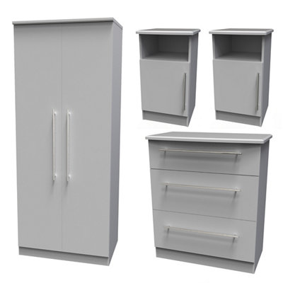 Ready Assembled Matt Grey 4 Piece Bedroom Furniture Set from B&Q