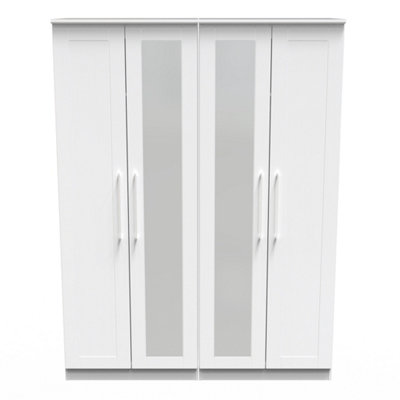 B&Q Ripon Tall 4 Door 2 Centre Mirrors In Ash (Ready Assembled) White