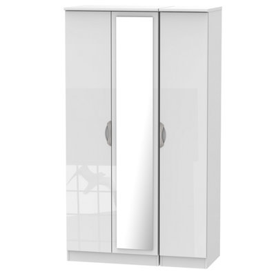 Chelsea Ready Assembled Contemporary Gloss White Tall Triple With Mirror Wardrobe (H)1970mm (W)1110mm (D)530mm from B&Q
