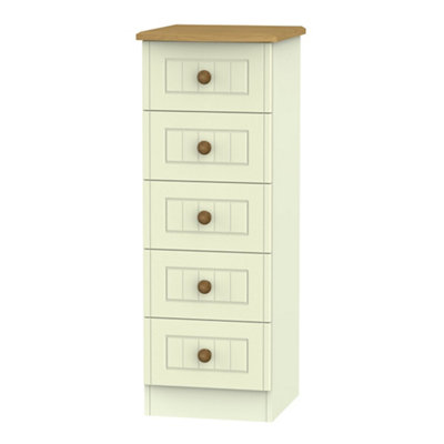 Vittoria Ready Assembled Matt Cream Oak Effect 5 Drawer Chest (H)1075mm (W)395mm (D)415mm from B&Q