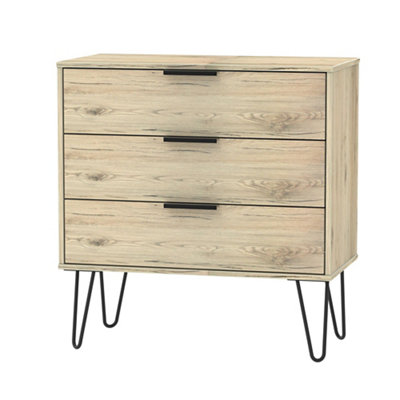 Ready Assembled Matt Oak Effect 3 Drawer Chest (H)740mm (W)765mm (D)395mm from B&Q