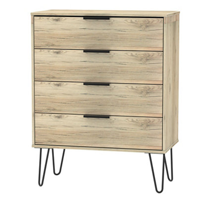 Ready Assembled Matt Oak Effect 4 Drawer Chest Of Drawers (H)910mm (W)765mm (D)395mm from B&Q