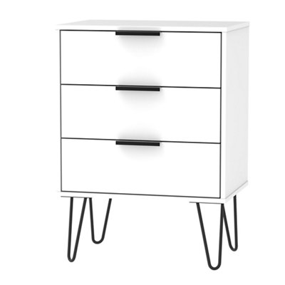 Ready Assembled Matt White No Effect 3 Drawer Midi Chest (H)740mm (W)575mm (D)395mm from B&Q