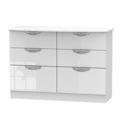 B&Q Chelsea Ready Assembled Gloss Mdf 6 Drawer Midi Chest Of Drawers (H)795Mm (W)1120Mm (D)415Mm White