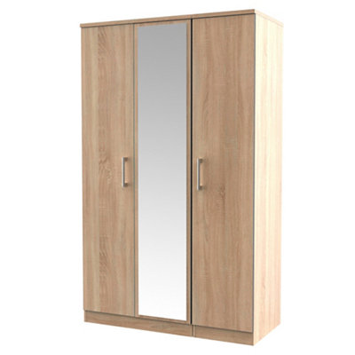 Brindisi Ready Assembled Contemporary Matt Light Oak Effect Tall Triple Wardrobe With 1 Mirror Door (H)1825mm (W)1110mm (D)530mm from B&Q