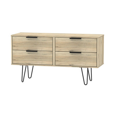 Ready Assembled Matt Oak Effect 4 Drawer Wide Chest Of Drawers (H)570mm (W)1145mm (D)395mm from B&Q
