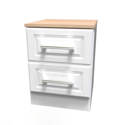 Sevilla Ready Assembled Matt White Light Oak Effect 2 Drawer Bedside Chest (H)505mm (W)395mm (D)415mm from B&Q