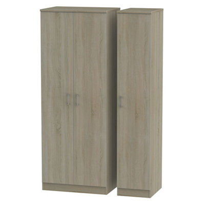Ready Assembled Contemporary Dark Oak Effect Tall Triple Wardrobe (H)1970mm (W)1110mm (D)530mm from B&Q