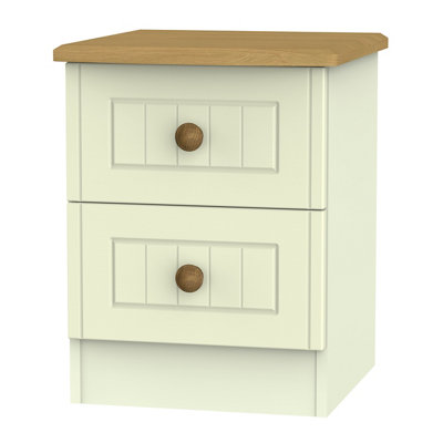 Vittoria Ready Assembled Matt Cream No Effect 2 Drawer Compact Bedside Table (H)505mm (W)395mm (D)415mm from B&Q