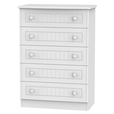 Vittoria Ready Assembled Matt White No Effect 5 Drawer Chest (H)1075mm (W)765mm (D)415mm from B&Q