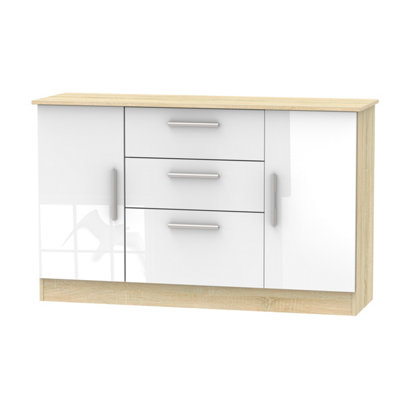 Trent 2 Door 3 Drawer Sideboard In White & Bardolino Oak (Ready Assembled) from B&Q