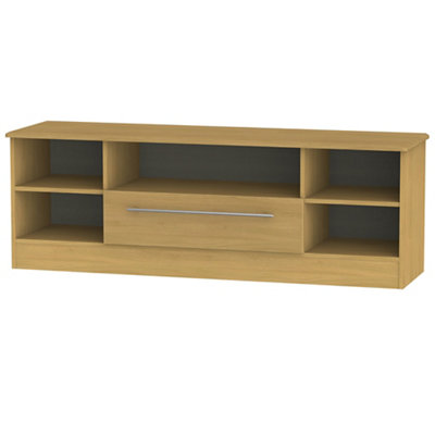 Ready Assembled Oak Effect Tv Stand With 2 Shelves(H)49.5Cm X (W)146.5Cm X (D)40Cm from B&Q