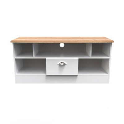 Albert 1 Drawer Tv & Media Unit In White Ash & Oak (Ready Assembled) from B&Q