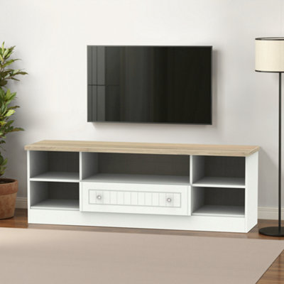 Ready Assembled White Oak Effect Tv Furniture Stand With 2 Shelves(H)49.5Cm X (W)146.5Cm X (D)40Cm from B&Q