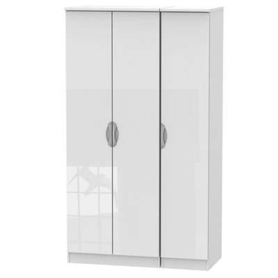 Chelsea Ready Assembled Contemporary Gloss White Tall Triple Wardrobe (H)1970mm (W)1110mm (D)530mm from B&Q