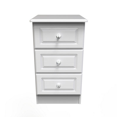 B&Q Stratford 3 Drawer Bedside Cabinet In Ash (Ready Assembled) White