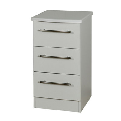 Bergamo Ready Assembled Matt Grey No Effect 3 Drawer Bedside Table (H)695mm (W)395mm (D)415mm from B&Q