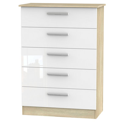 Trent 5 Drawer Chest In White & Bardolino Oak (Ready Assembled) from B&Q