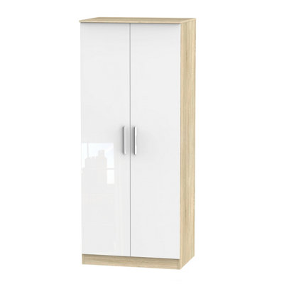 Trent Double Wardrobe In White Gloss & Bardolino Oak (Ready Assembled) from B&Q