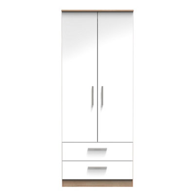 Trent 2 Drawer Double Wardrobe In White Gloss & Bardolino Oak (Ready Assembled) from B&Q
