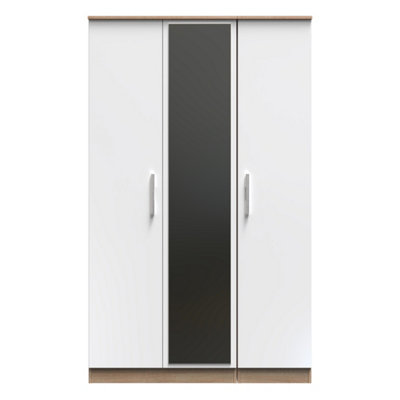 Trent Triple Mirrored Wardrobe In White Gloss & Bardolino Oak (Ready Assembled) from B&Q