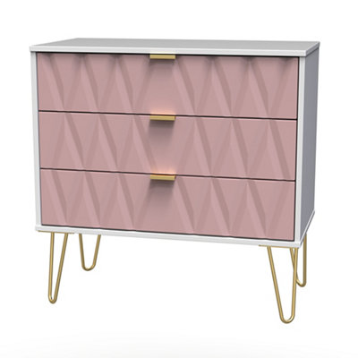 Pesaro Ready Assembled Matt & High Gloss Pink & White 3 Drawer Chest (H)740mm (W)765mm (D)395mm from B&Q
