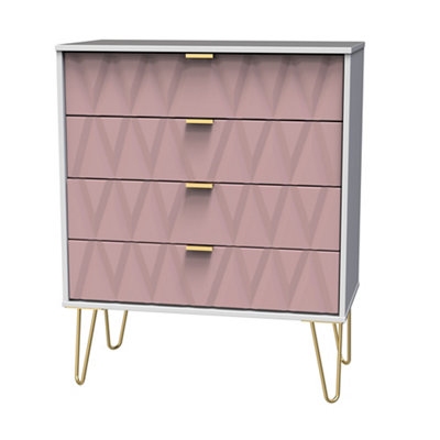 Pesaro Ready Assembled Pink & White No Effect 4 Drawer Chest (H)910mm (W)765mm (D)395mm from B&Q